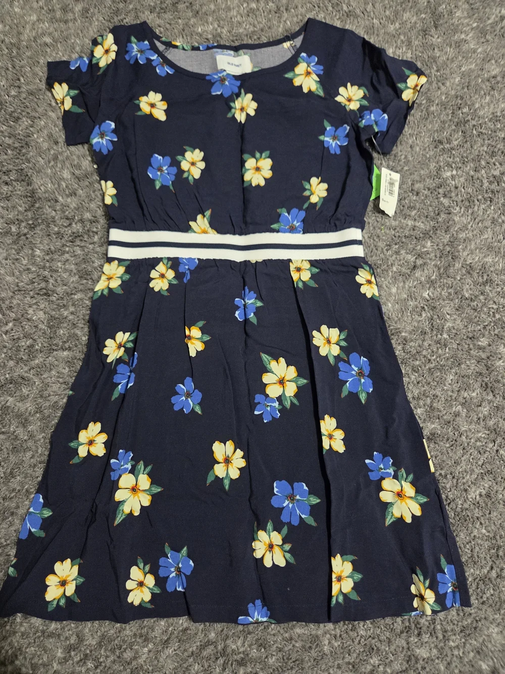 Old Navy Navy Floral Short-Sleeve Waistband Dress
